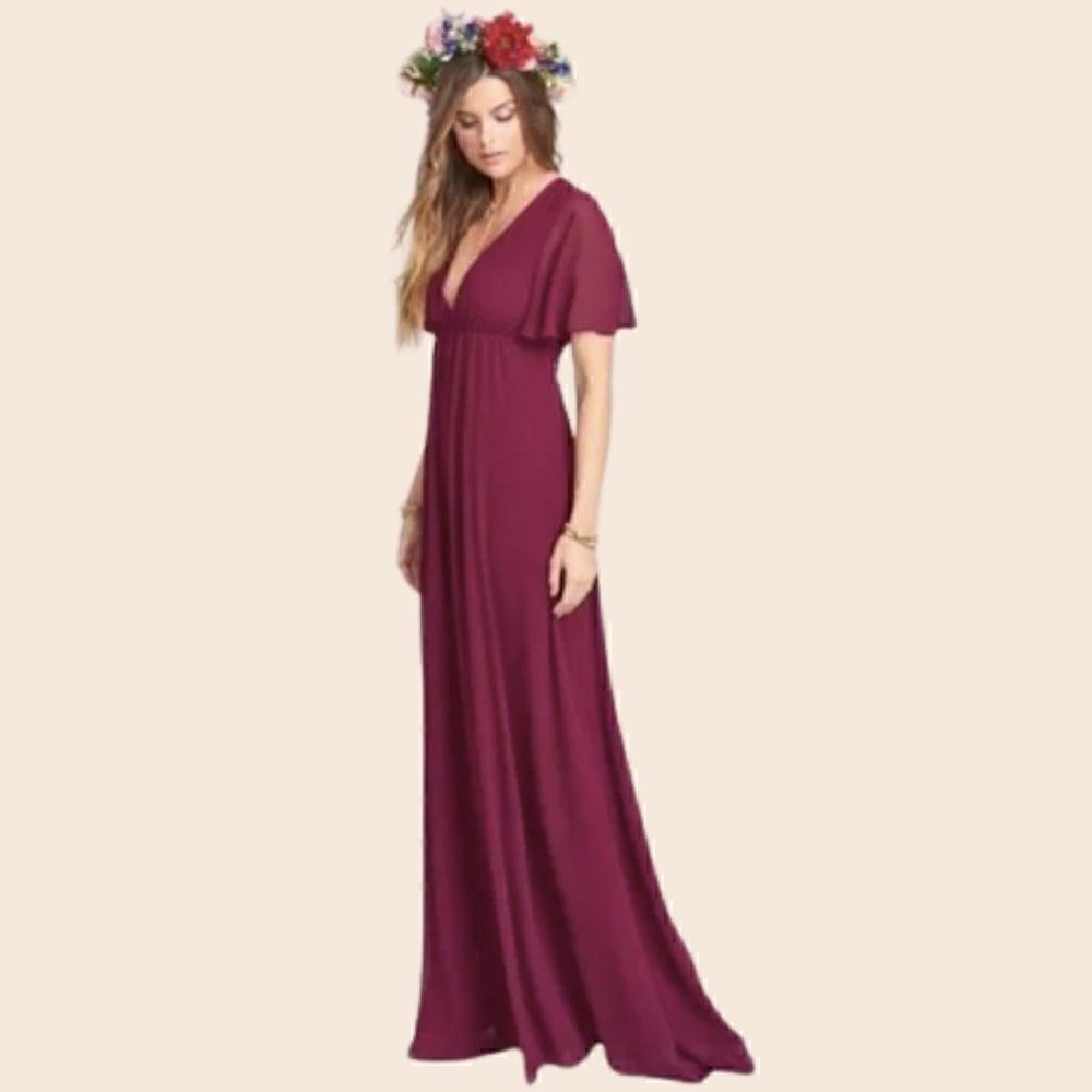 Show Me Your Mumu Faye Flutter Maxi Dress Merlot Size Medium